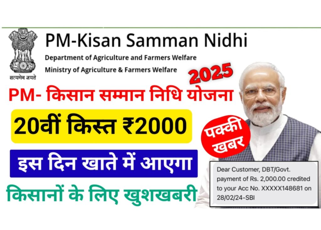 PM Kisan Samman Nidhi 20th Installment Date 2025 — पीएम किसान 20वीं किस्त इस दिन खाते में आएगा?