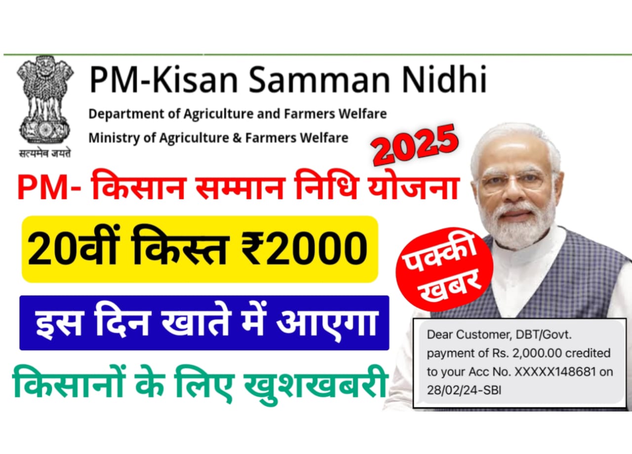 PM Kisan Samman Nidhi 20th Installment Date 2025 — पीएम किसान 20वीं किस्त इस दिन खाते में आएगा?